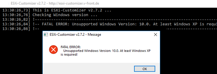ESXi-Customizer FATAL ERROR: Unsupported Windows Version: 10.0