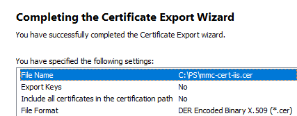 Export certificate to CER file 