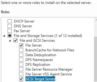 Install iSCSI Target Server role on Windows Server