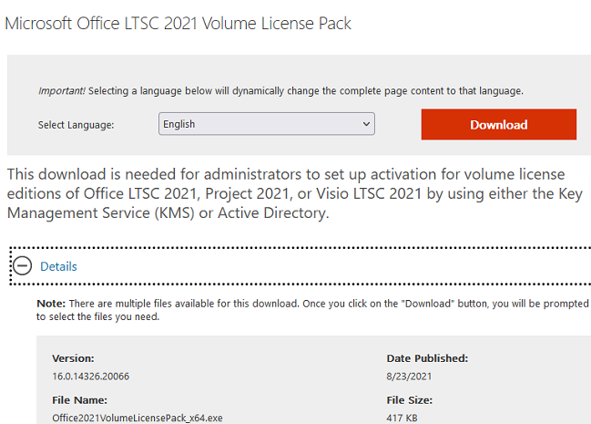 office ltsc 2021 volume license pack install on a KMS server