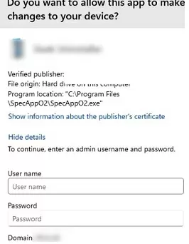 Admin credential prompt in UAC
