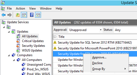 Manually approve updates in wsus