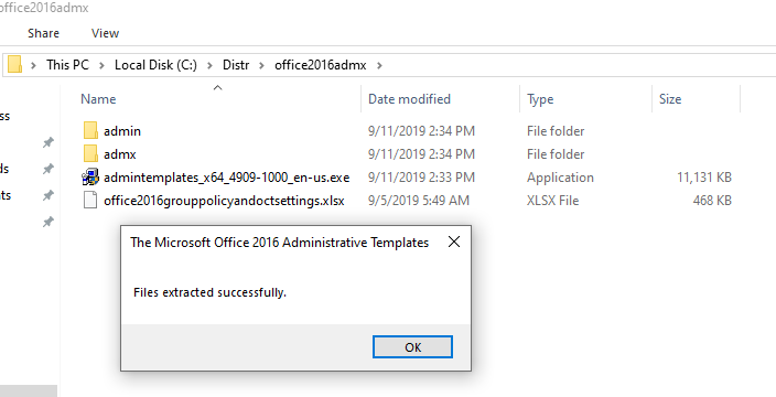 download and extract admintemplates for office 2016