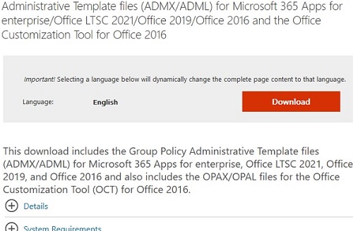 download gpo admx templates for office 2019/2021 and Microsoft 365 Apps for enterprise 