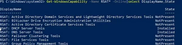 get-windowscapability: list installed rsat items with powershell