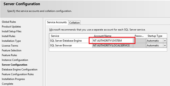 install Sql Server under NT AUTHORITY\SYSTEM