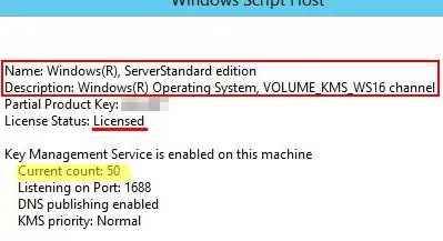 KMS client current count and activation threshold