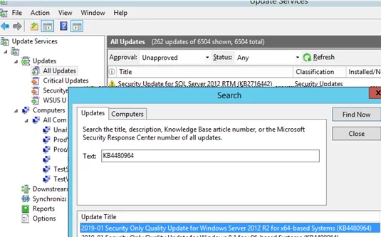 search for update in wsus console