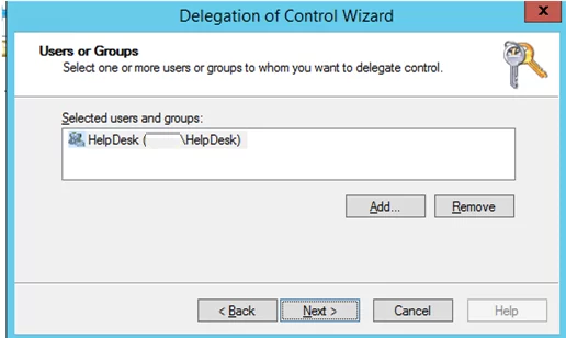select an AD group to who you want to delegate control