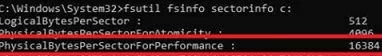 sql-server large sector size - PhysicalBytesPerSectorForPerformance 