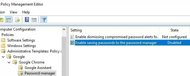 disable saving passwords in chrome 