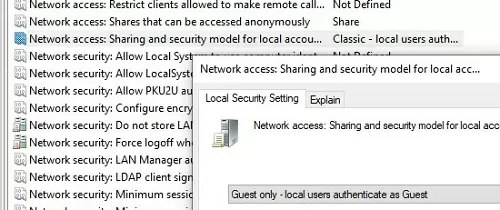 GPO: change sharing security model to guest only