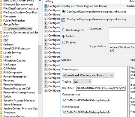 group policy preferences: enable logging mode