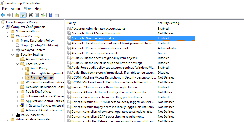 group policy settings to allow anonymous access to a network shared folder on windows 10 / server 2016