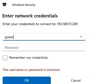 guest credential prompt when accessing shared folder