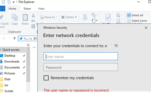 input cerdentials to access shared folder on windows 