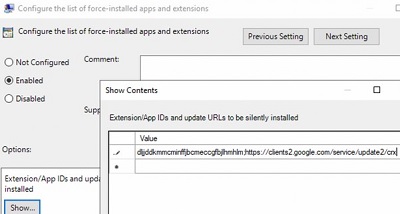 Install Chrome Extensions via GPO: Configure list of forcefully installed extensions