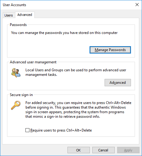 manage saved passwords in windows 