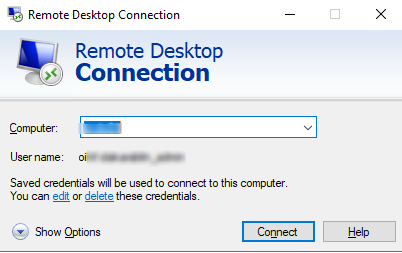 Remote Desktop Client: The saved credentials will be used to connect to this computer.  You can edit or delete these credentials