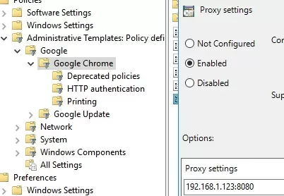 set proxy in chrome via group policy