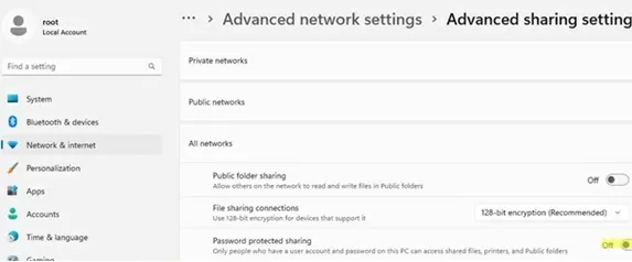 windows 11: disable password protected sharing