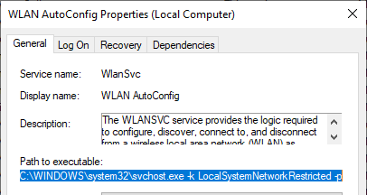 wlansvc service - wireless manager in Windows 10 