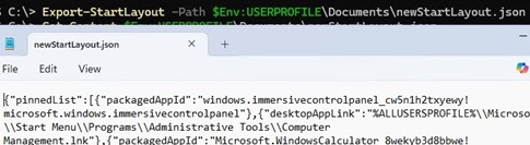 Export-StartLayout - JSON format file in Windows 11