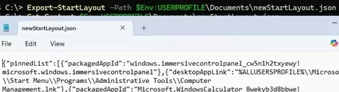 Export-StartLayout - JSON format file in Windows 11
