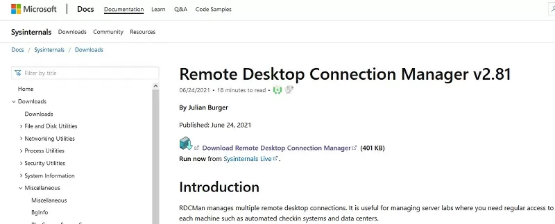download rdcman (Remote Desktop Connection Manager) tool