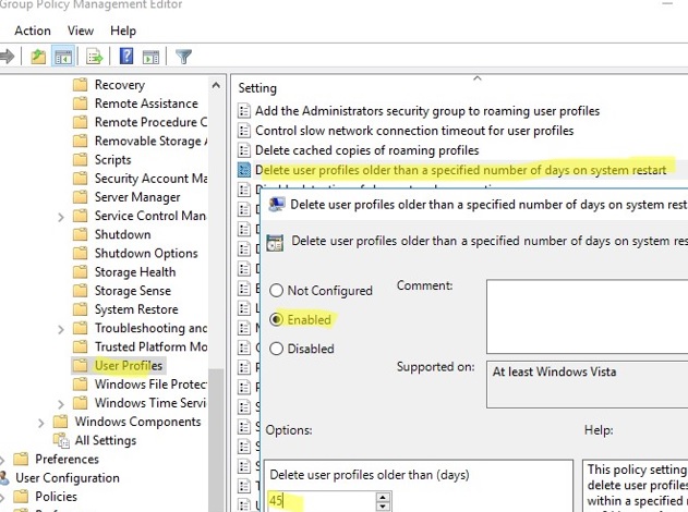 Group Policy: Delete user profiles older than a specified number of days on system restart
