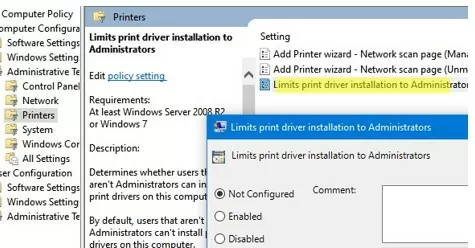 gpoRestrict printer driver installation to administrators