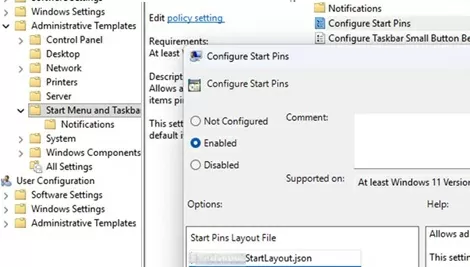 GPO: Configure Start Pins - json file win11