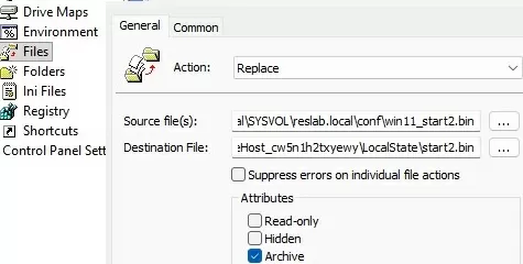 Group Policy Preferences: copy start12.bin to user computers