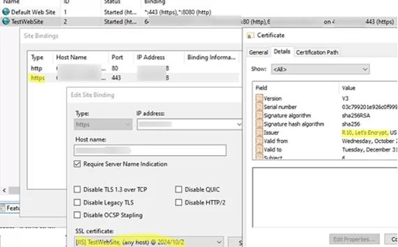 Binding Lets' encrypt cert to IIS website