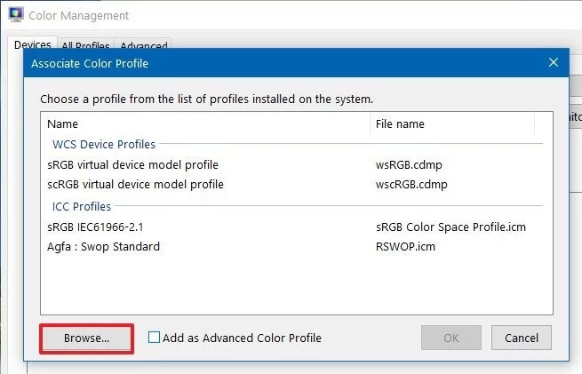 change monitor color profile from ICC Profiles to sRGB IEC61966-2.1