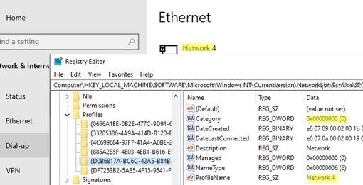 Change Network Profile on Windows via Registry