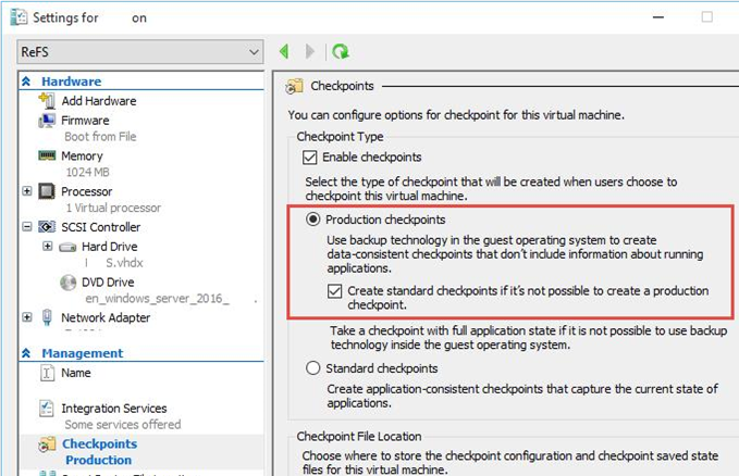 enable Production Checkpoint in the Hyper-V VM settings