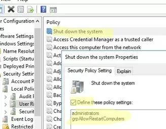 gpo: allow shutdown windows for non administrator users