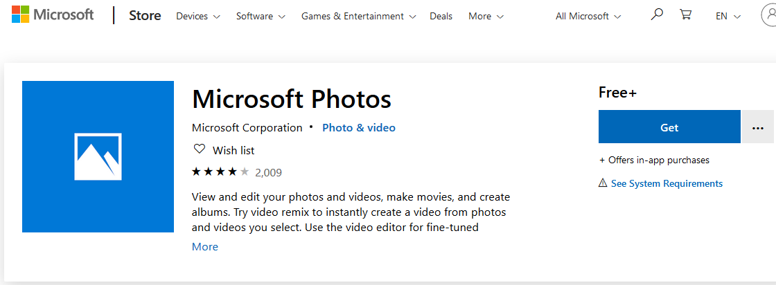reinstall microsoft photos app from store
