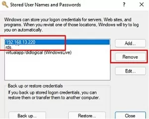 remove stored credentials to access remote shared folders