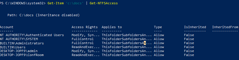 Get-NTFSAccess permission list with powershell