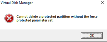 Protected partitions cannot be deleted without the force protect parameter set.