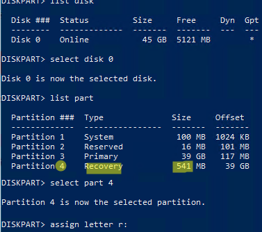 diskpart assign drive letter recovery partition