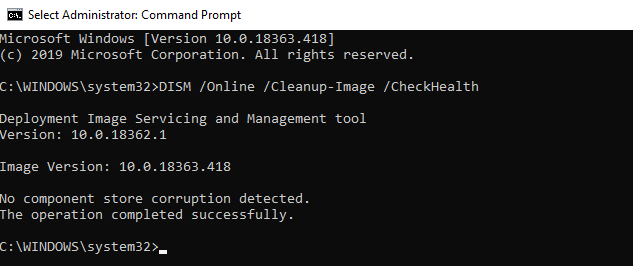 DISM /Cleanup-Image /CheckHealth - check windows 10 image