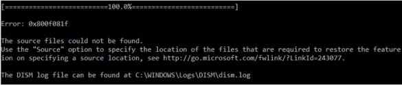 dism the source files could not be downloaded