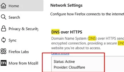 dns over https enabled in firefox