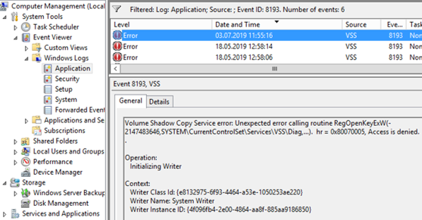 EventID 8193 VSS - Volume Shadow Copy Service error 