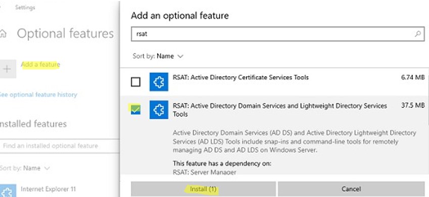 Install RSAT AD PowerShell feature on Windows 