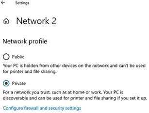 windows settings: set network type to private
