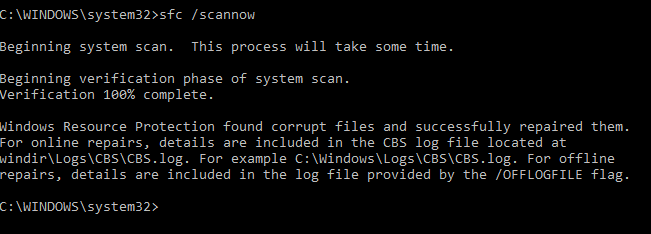 tool sfc /scannow - Windows Resource Protection found corrupt files and successfully repaired them